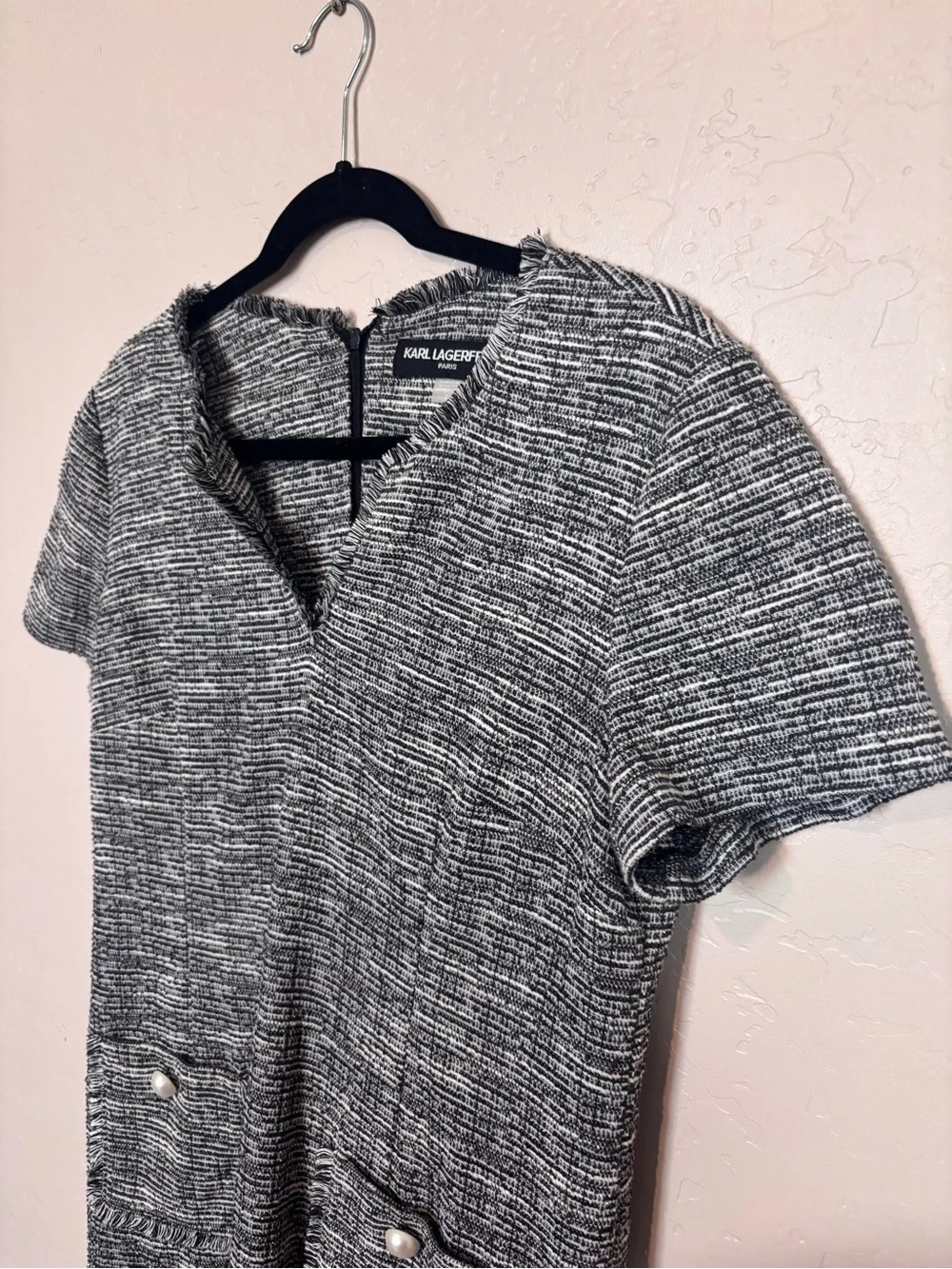 Karl Lagerfeld Paris Black White Tweed Shift Dress Size 12